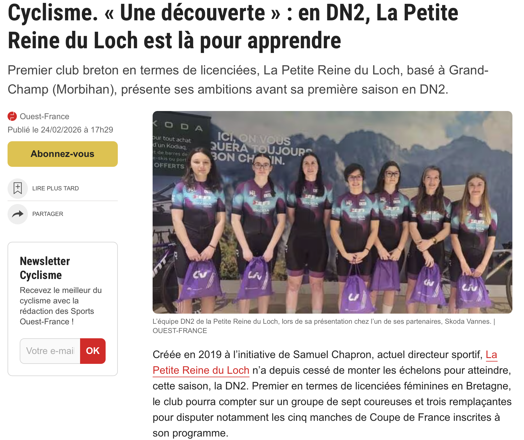 Ouest France La Petite Reine du Loch 2026